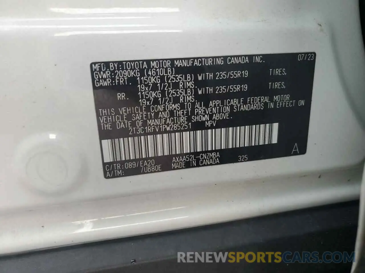 13 Photograph of a damaged car 2T3C1RFV1PW285251 TOYOTA RAV4 2023