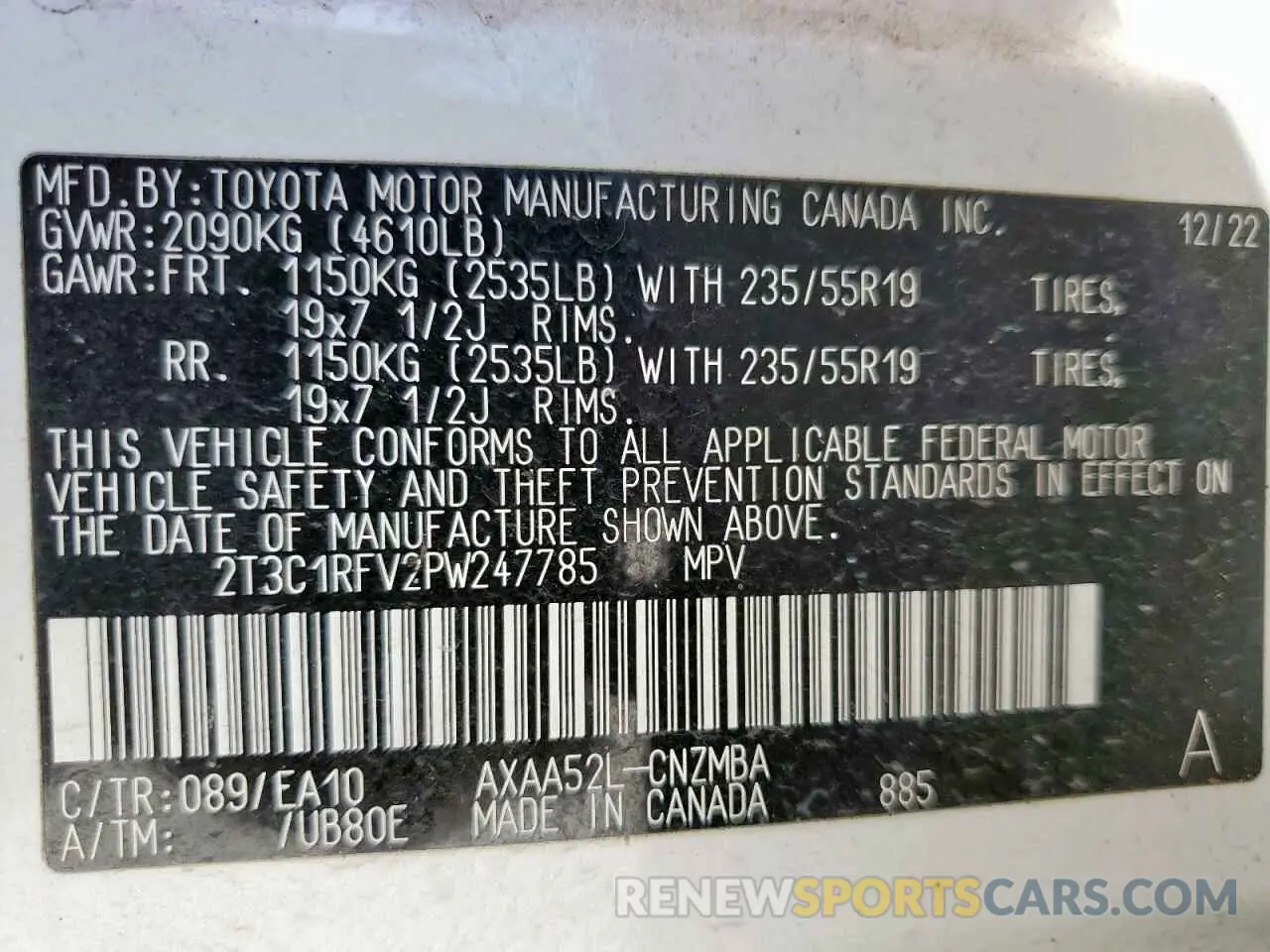 14 Photograph of a damaged car 2T3C1RFV2PW247785 TOYOTA RAV4 2023