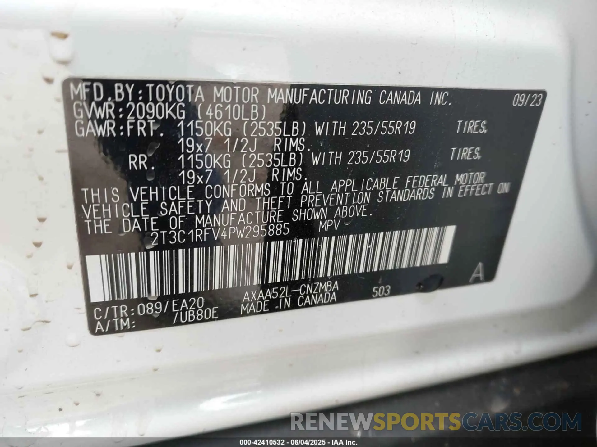 9 Photograph of a damaged car 2T3C1RFV4PW295885 TOYOTA RAV4 2023