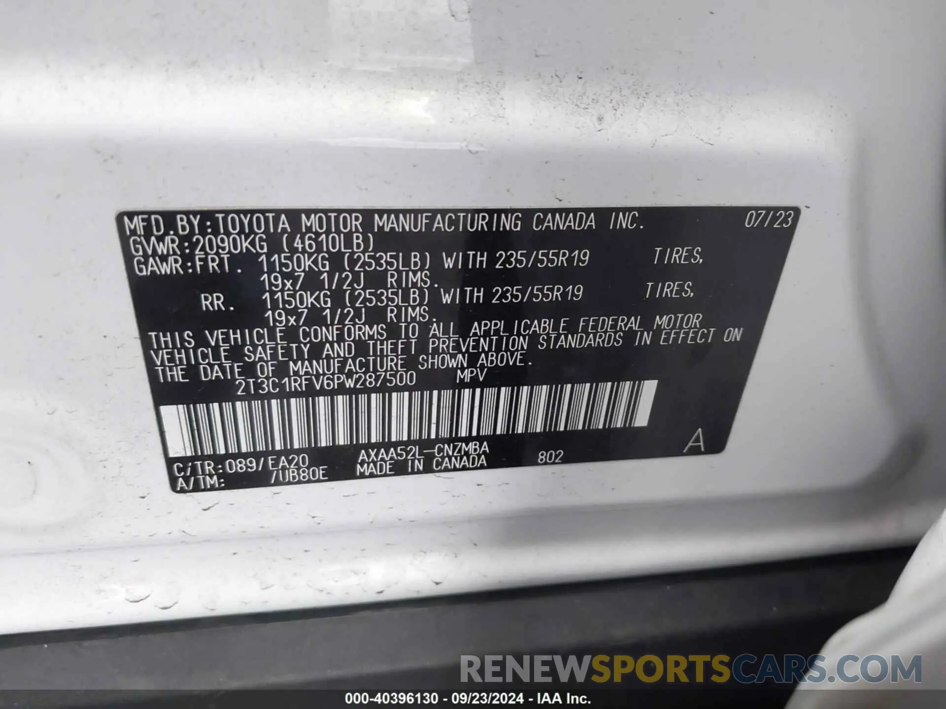 9 Photograph of a damaged car 2T3C1RFV6PW287500 TOYOTA RAV4 2023