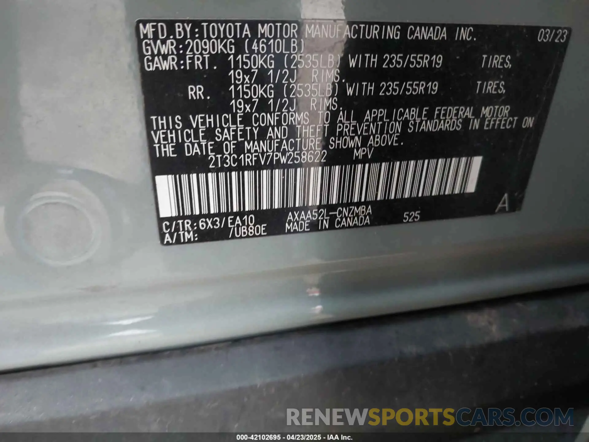9 Photograph of a damaged car 2T3C1RFV7PW258622 TOYOTA RAV4 2023