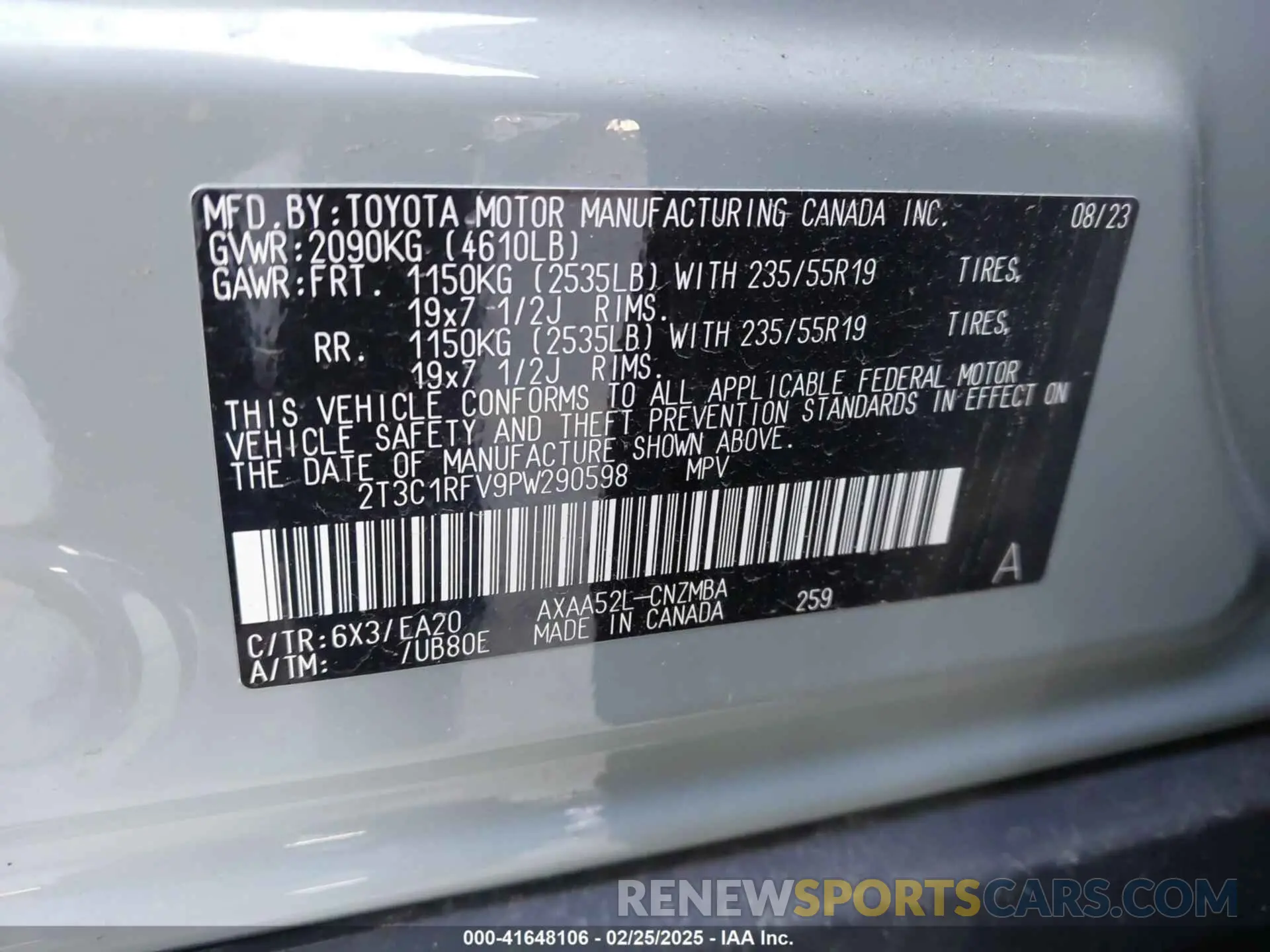 9 Photograph of a damaged car 2T3C1RFV9PW290598 TOYOTA RAV4 2023