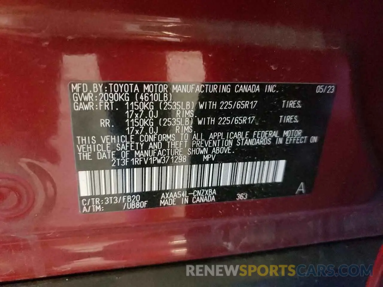 13 Photograph of a damaged car 2T3F1RFV1PW371298 TOYOTA RAV4 2023