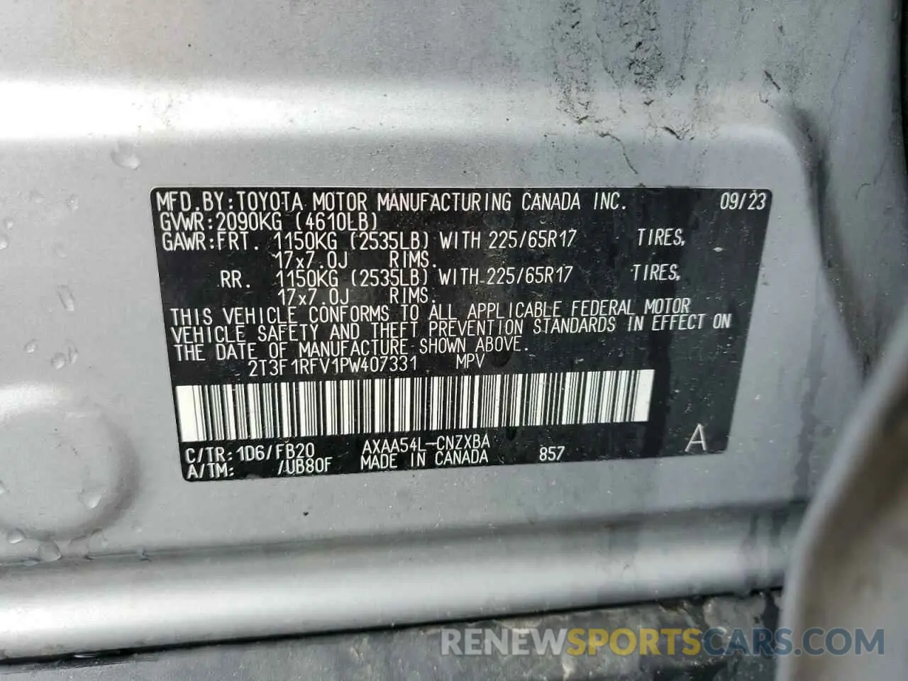 14 Photograph of a damaged car 2T3F1RFV1PW407331 TOYOTA RAV4 2023