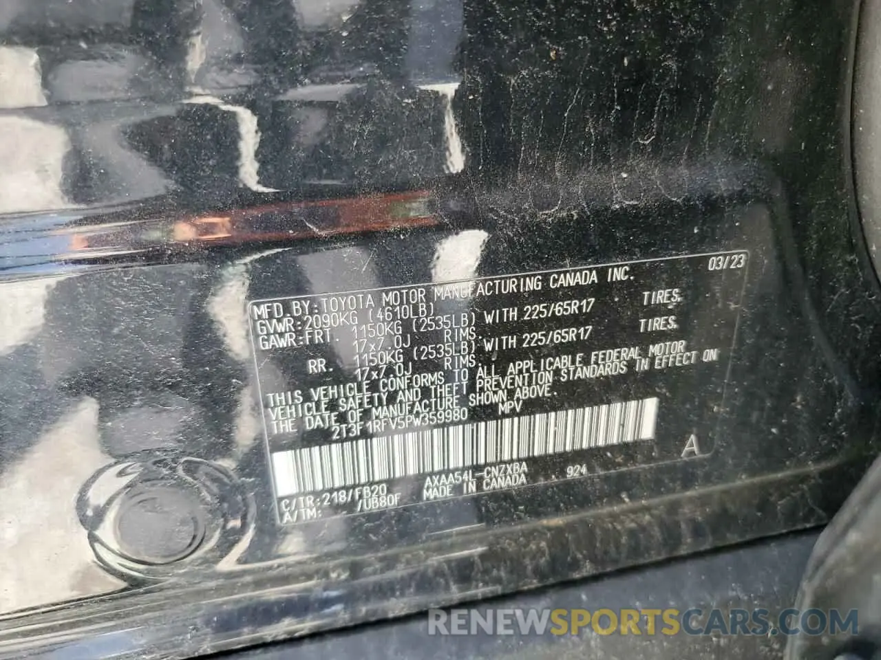 13 Photograph of a damaged car 2T3F1RFV5PW359980 TOYOTA RAV4 2023