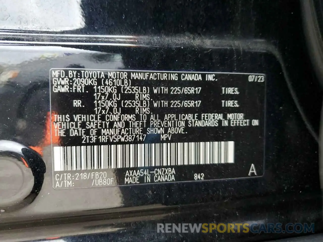 13 Photograph of a damaged car 2T3F1RFV5PW387147 TOYOTA RAV4 2023