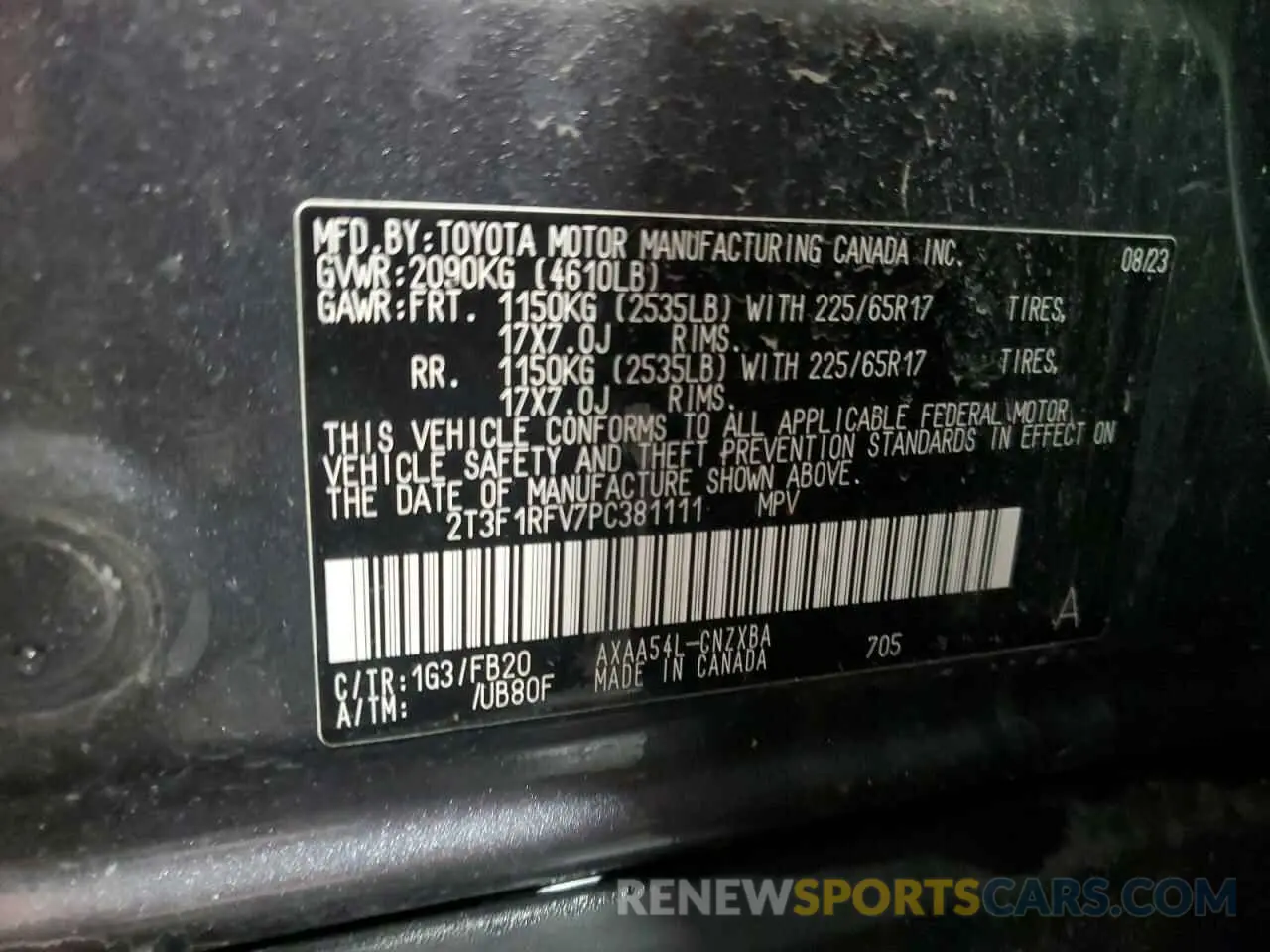 13 Photograph of a damaged car 2T3F1RFV7PC381111 TOYOTA RAV4 2023