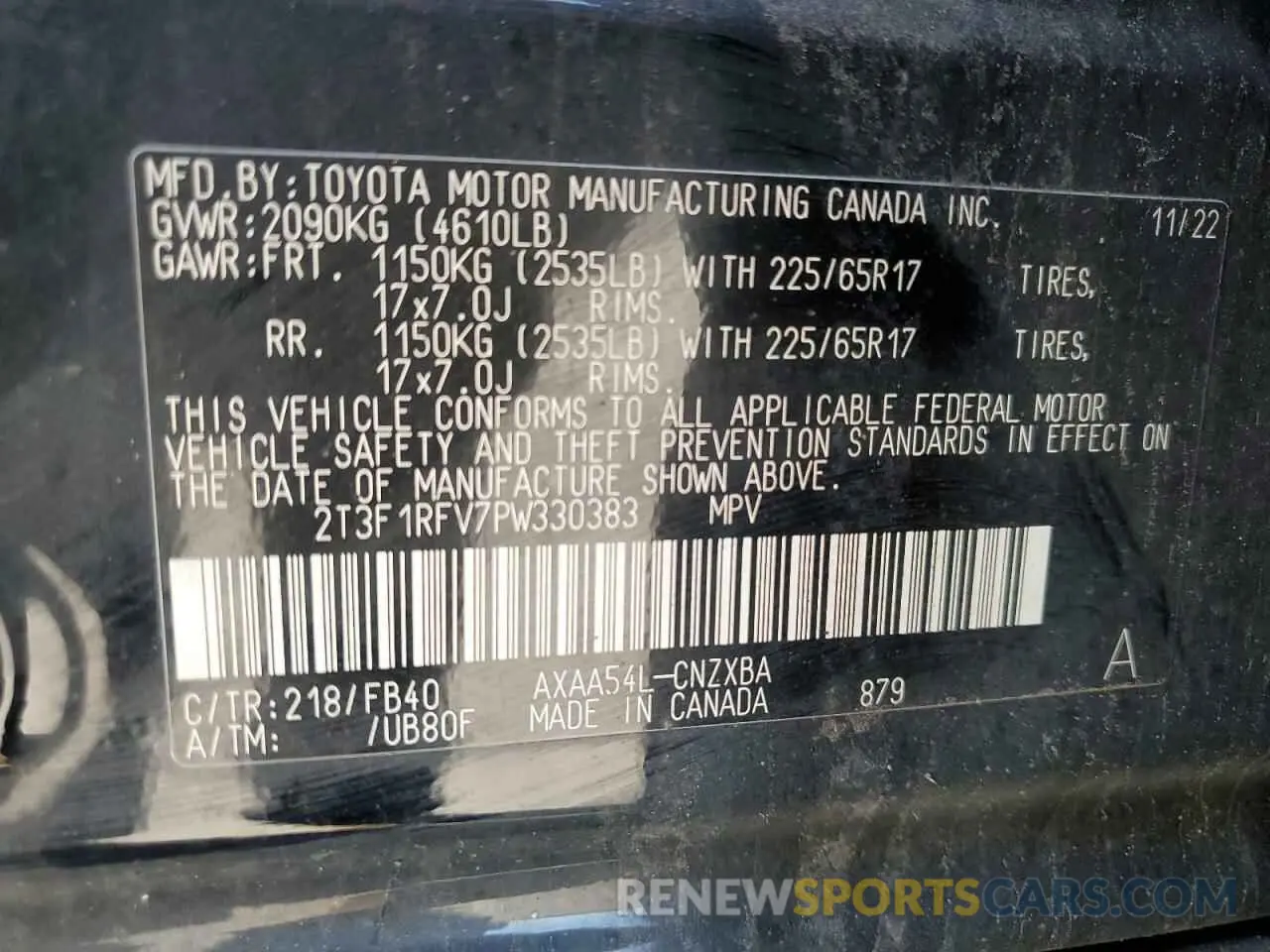 13 Photograph of a damaged car 2T3F1RFV7PW330383 TOYOTA RAV4 2023