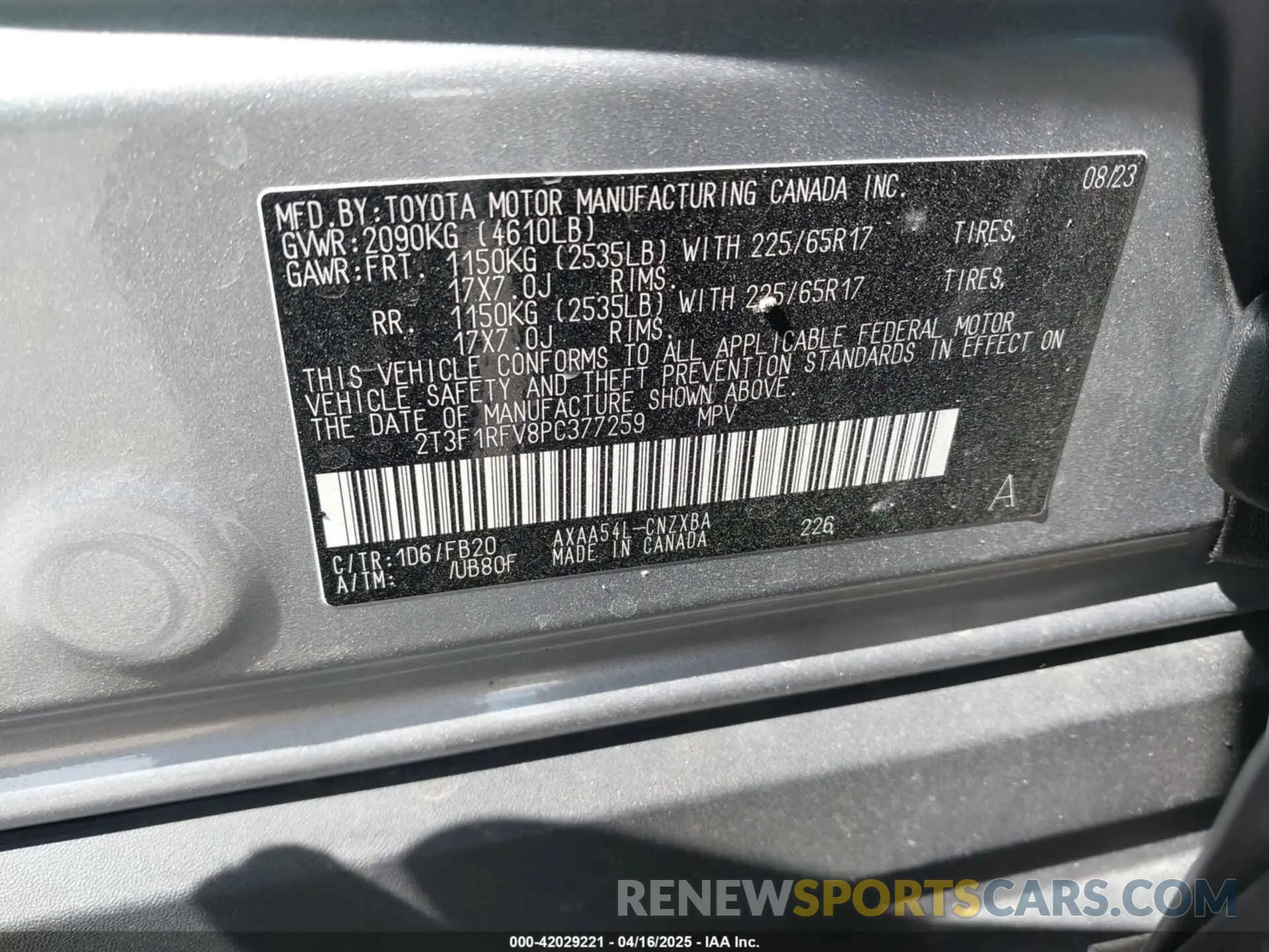 9 Photograph of a damaged car 2T3F1RFV8PC377259 TOYOTA RAV4 2023