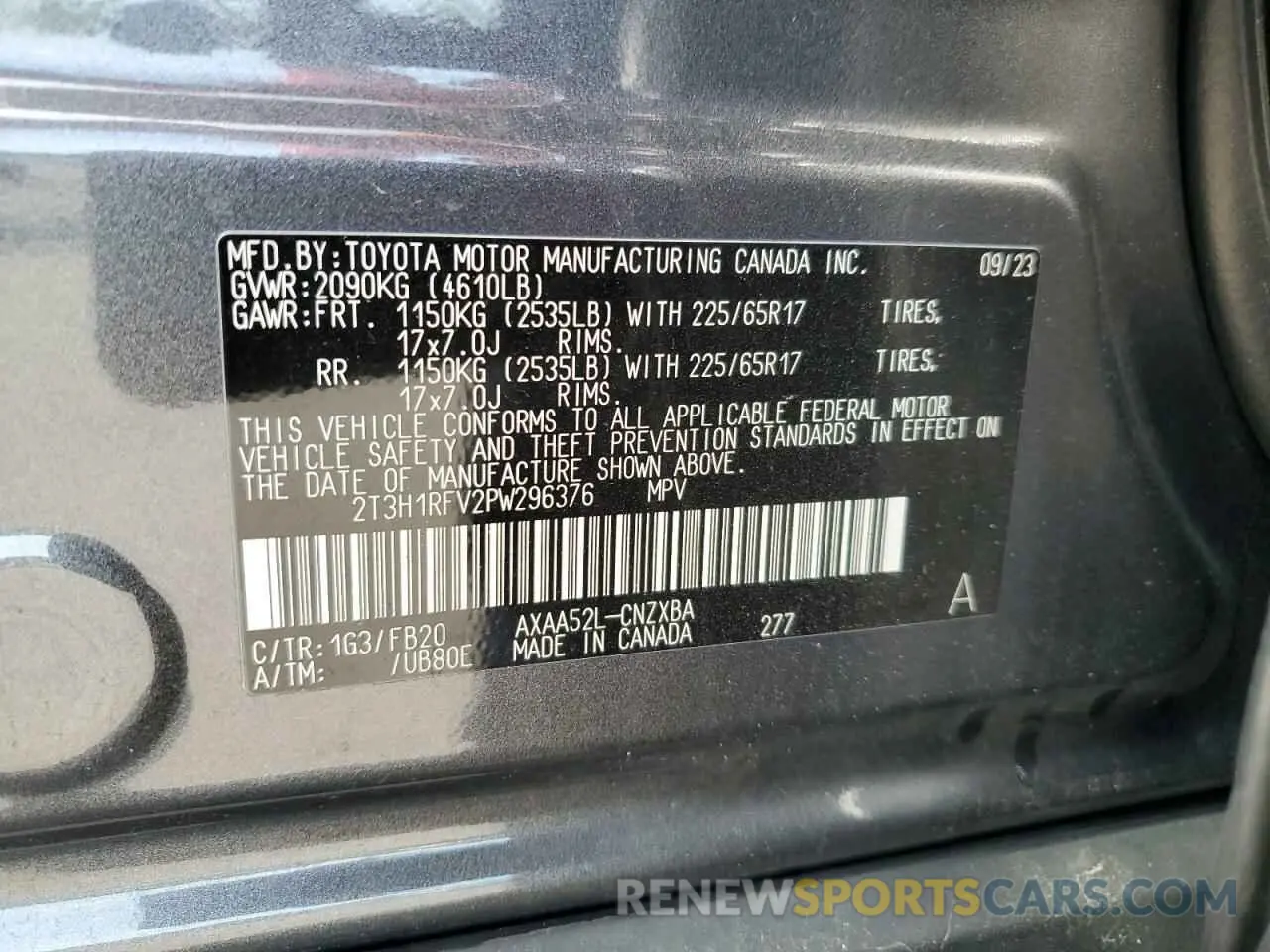 13 Photograph of a damaged car 2T3H1RFV2PW296376 TOYOTA RAV4 2023