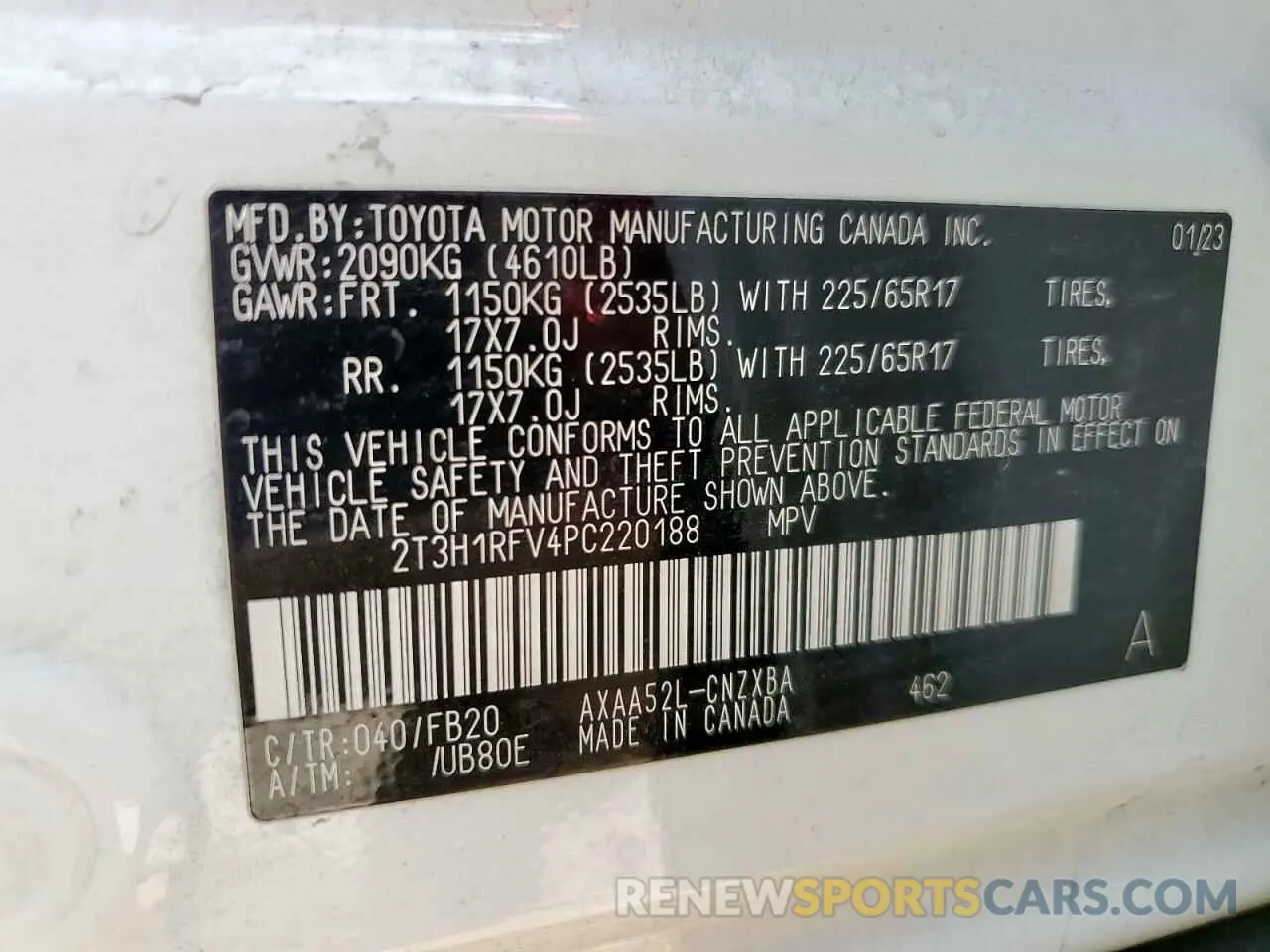 13 Photograph of a damaged car 2T3H1RFV4PC220188 TOYOTA RAV4 2023
