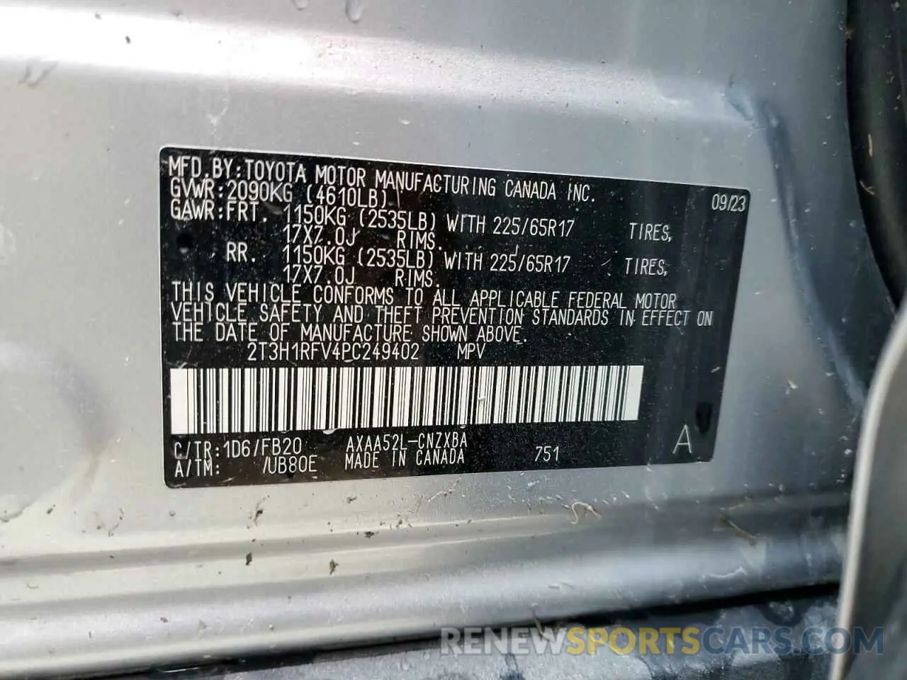 13 Photograph of a damaged car 2T3H1RFV4PC249402 TOYOTA RAV4 2023