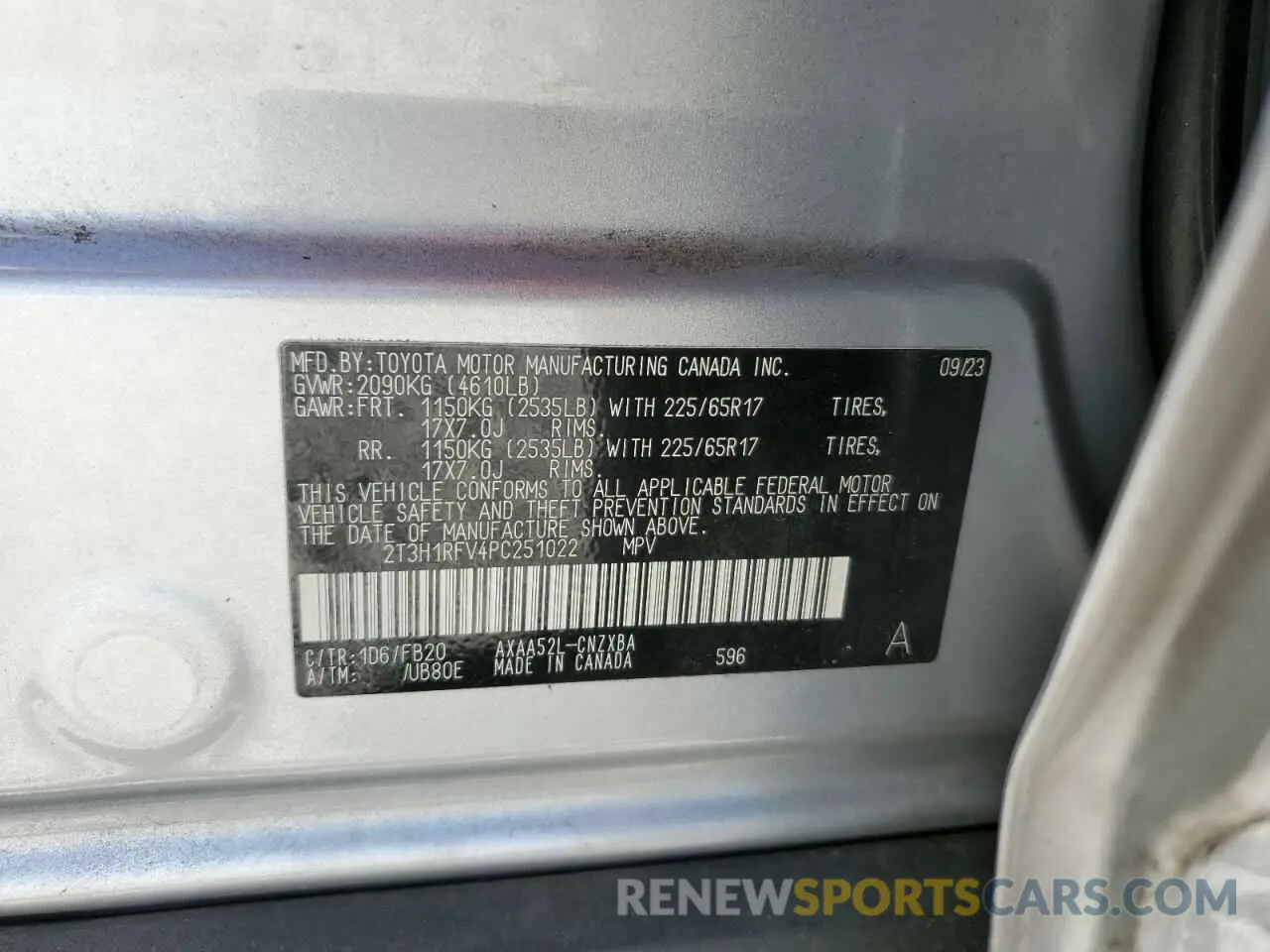 13 Photograph of a damaged car 2T3H1RFV4PC251022 TOYOTA RAV4 2023