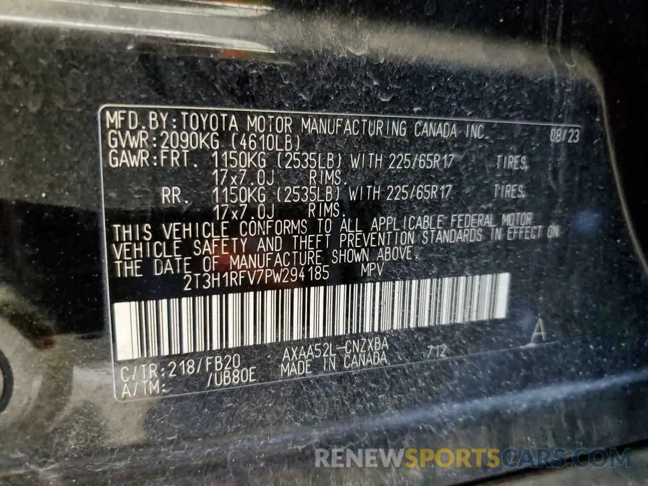 13 Photograph of a damaged car 2T3H1RFV7PW294185 TOYOTA RAV4 2023