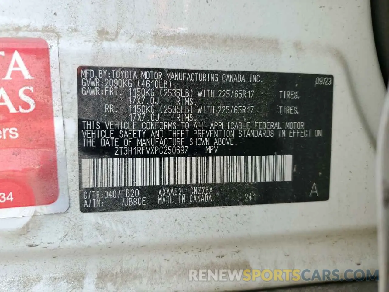 13 Photograph of a damaged car 2T3H1RFVXPC250697 TOYOTA RAV4 2023
