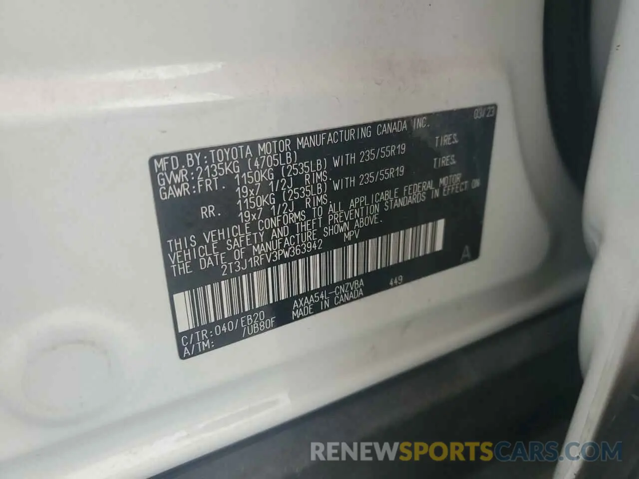 12 Photograph of a damaged car 2T3J1RFV3PW363942 TOYOTA RAV4 2023