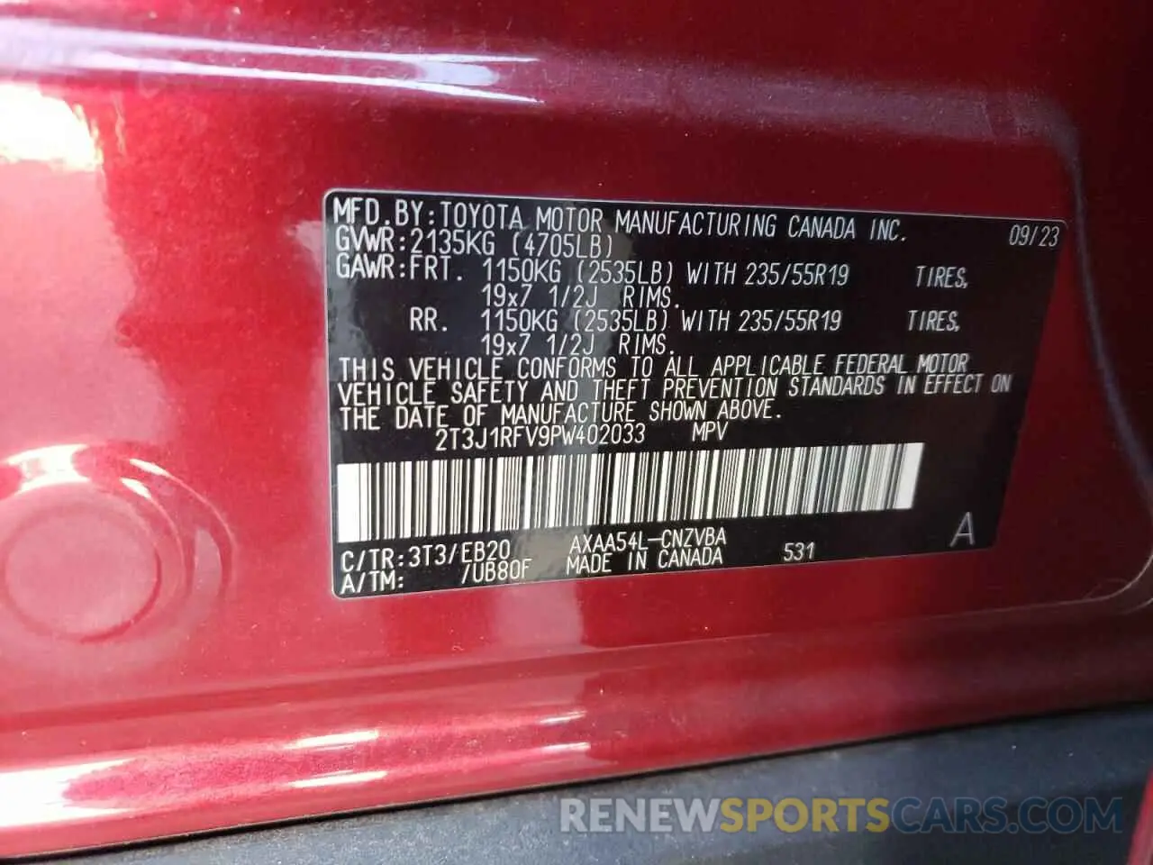13 Photograph of a damaged car 2T3J1RFV9PW402033 TOYOTA RAV4 2023