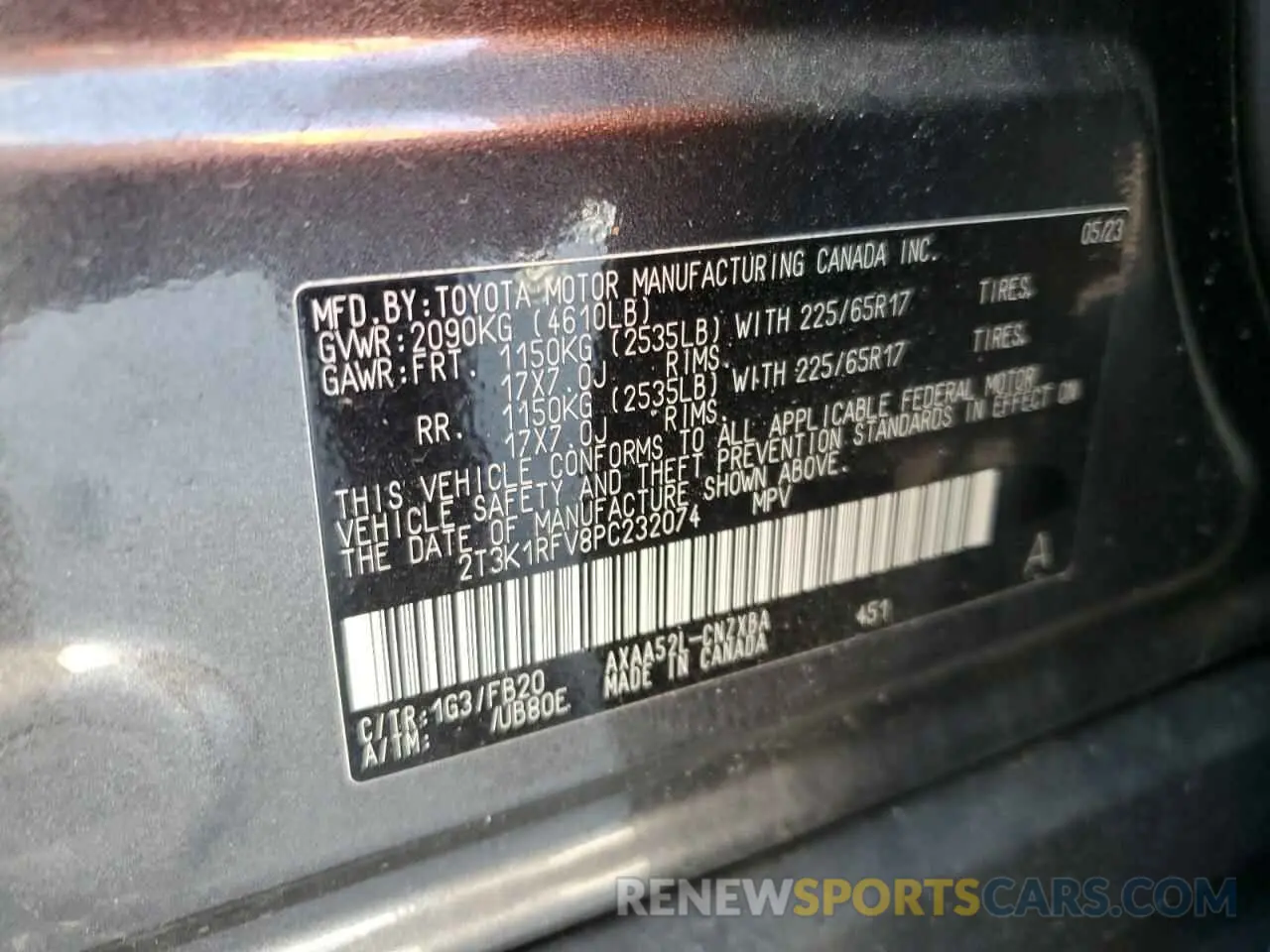 16 Photograph of a damaged car 2T3K1RFV8PC232074 TOYOTA RAV4 2023