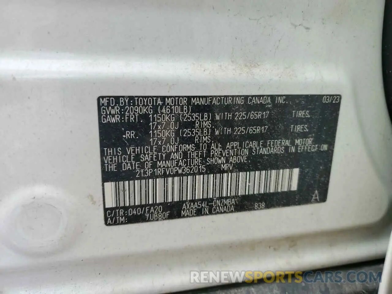13 Photograph of a damaged car 2T3P1RFV0PW362015 TOYOTA RAV4 2023