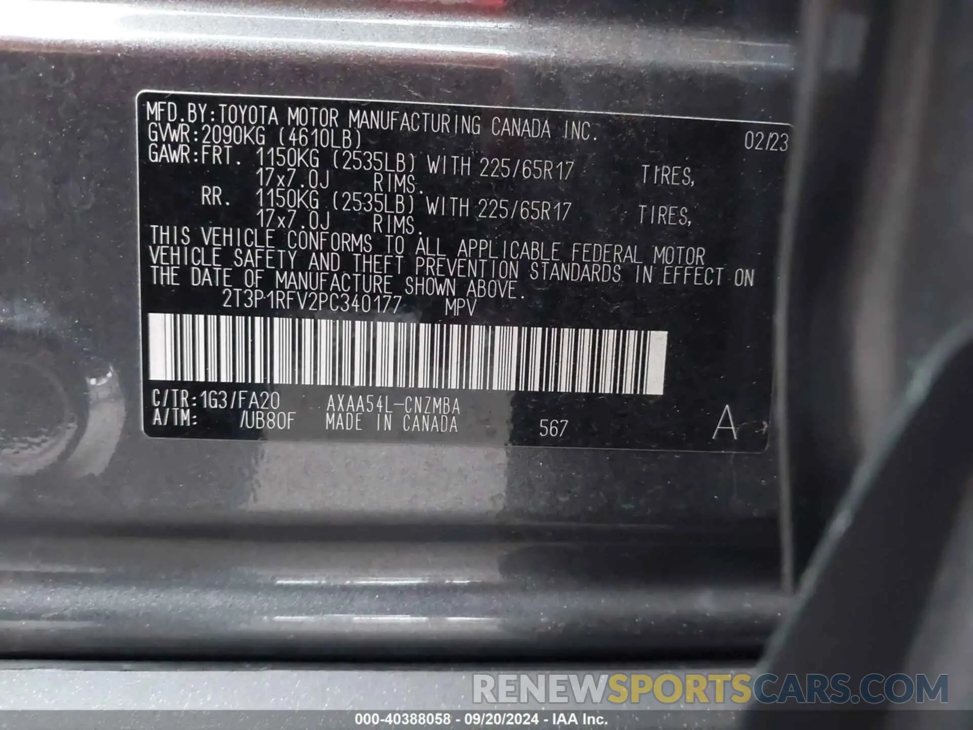 9 Photograph of a damaged car 2T3P1RFV2PC340177 TOYOTA RAV4 2023