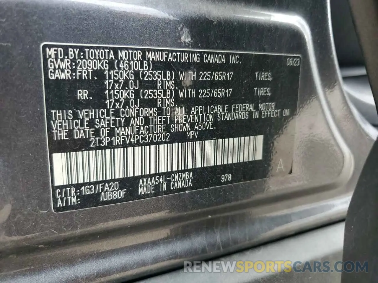 13 Photograph of a damaged car 2T3P1RFV4PC370202 TOYOTA RAV4 2023