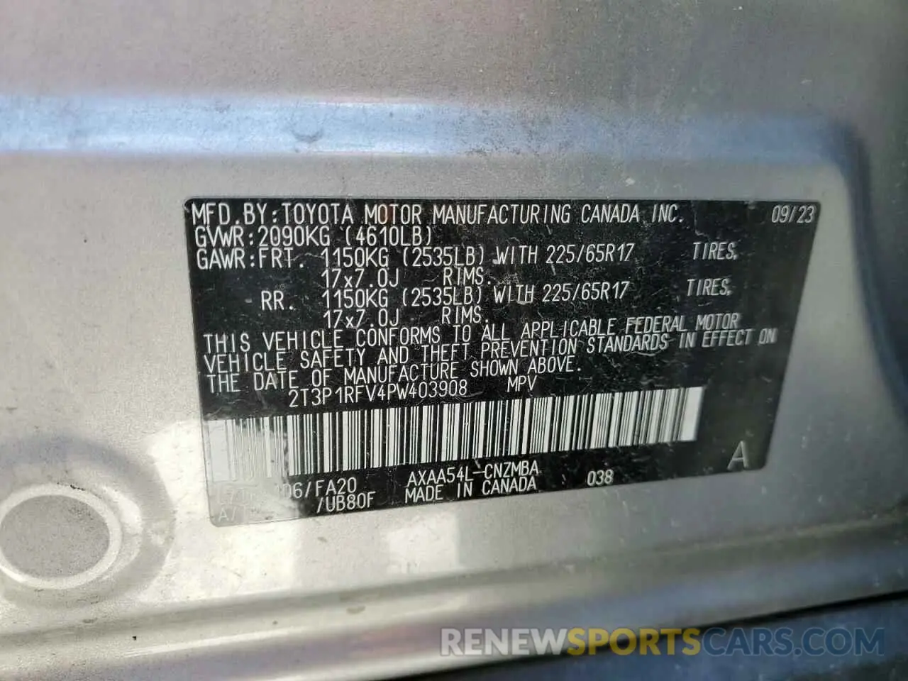 14 Photograph of a damaged car 2T3P1RFV4PW403908 TOYOTA RAV4 2023