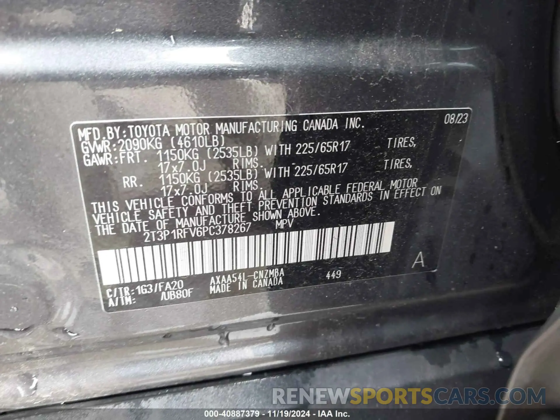 9 Photograph of a damaged car 2T3P1RFV6PC378267 TOYOTA RAV4 2023