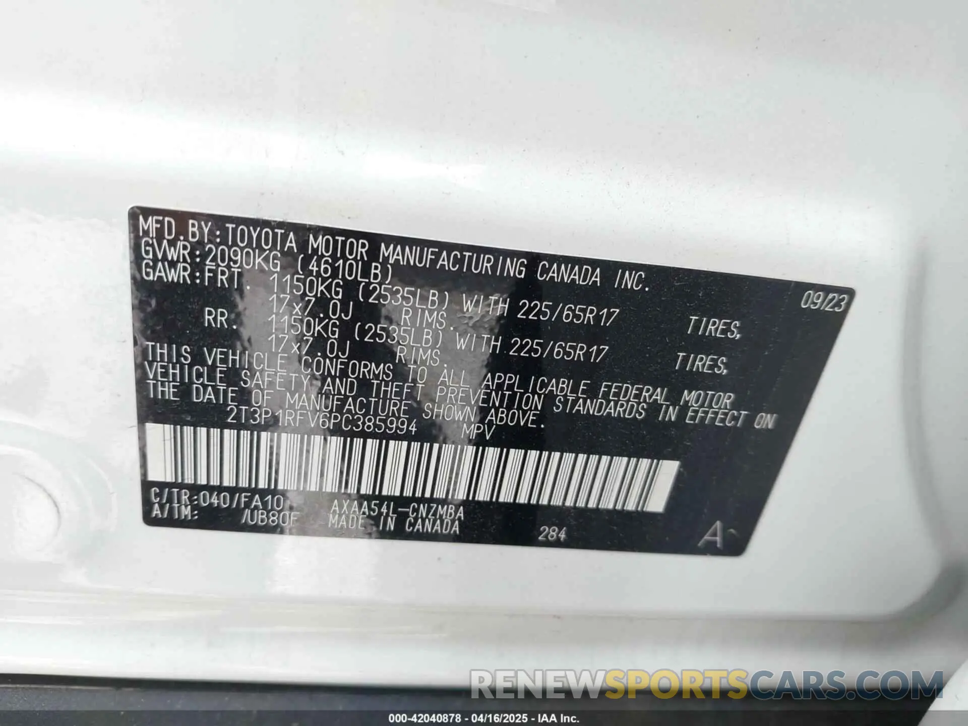 9 Photograph of a damaged car 2T3P1RFV6PC385994 TOYOTA RAV4 2023