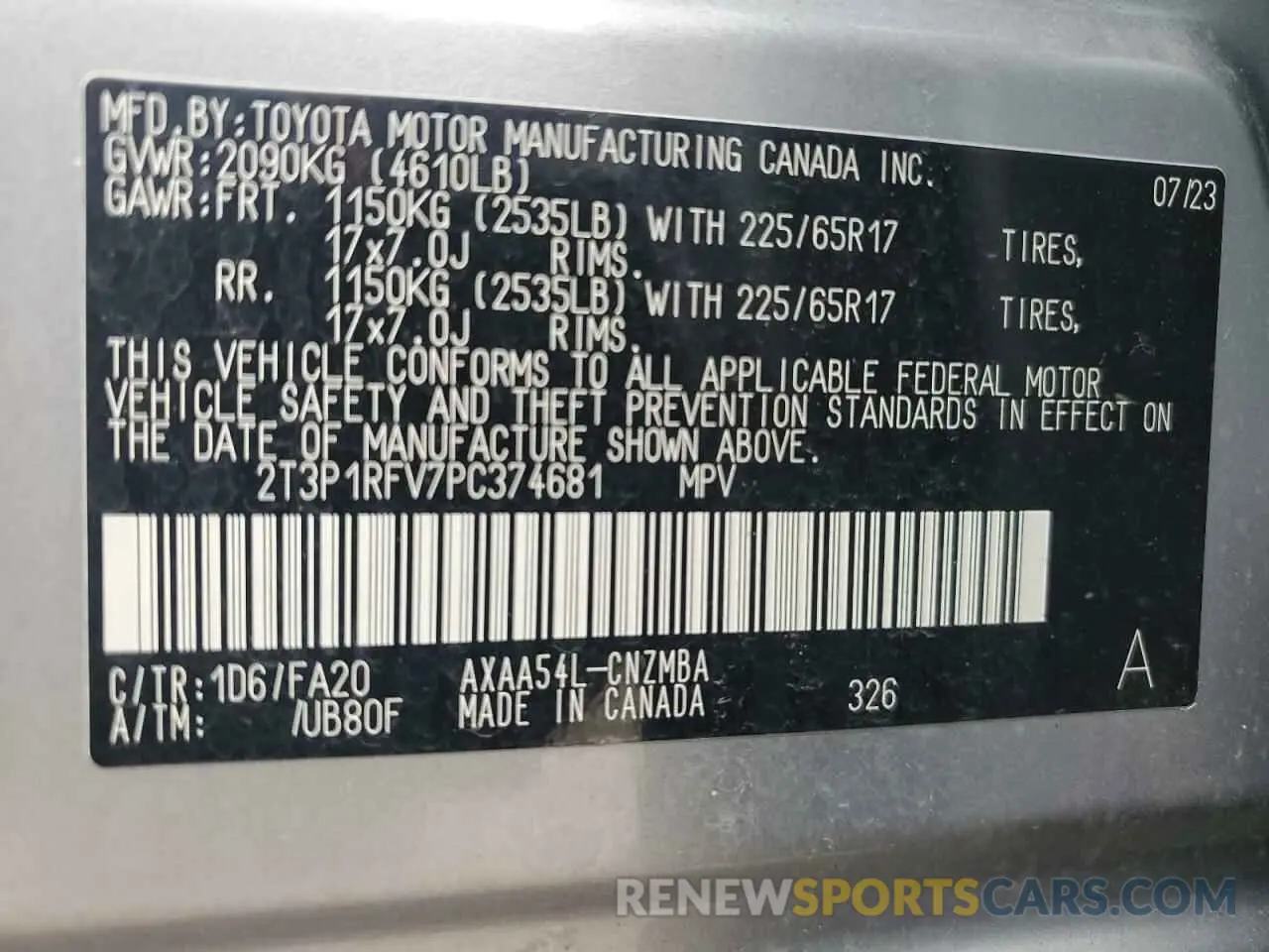 14 Photograph of a damaged car 2T3P1RFV7PC374681 TOYOTA RAV4 2023