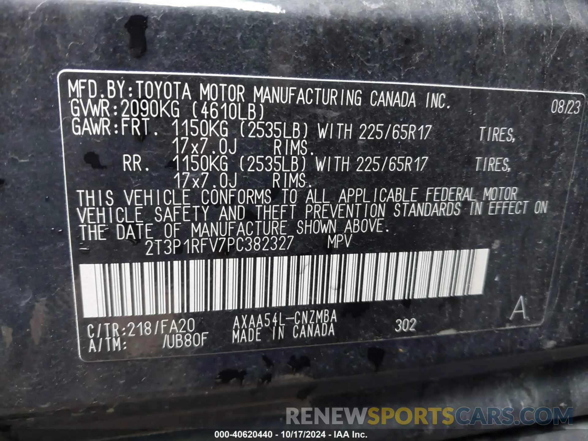 9 Photograph of a damaged car 2T3P1RFV7PC382327 TOYOTA RAV4 2023