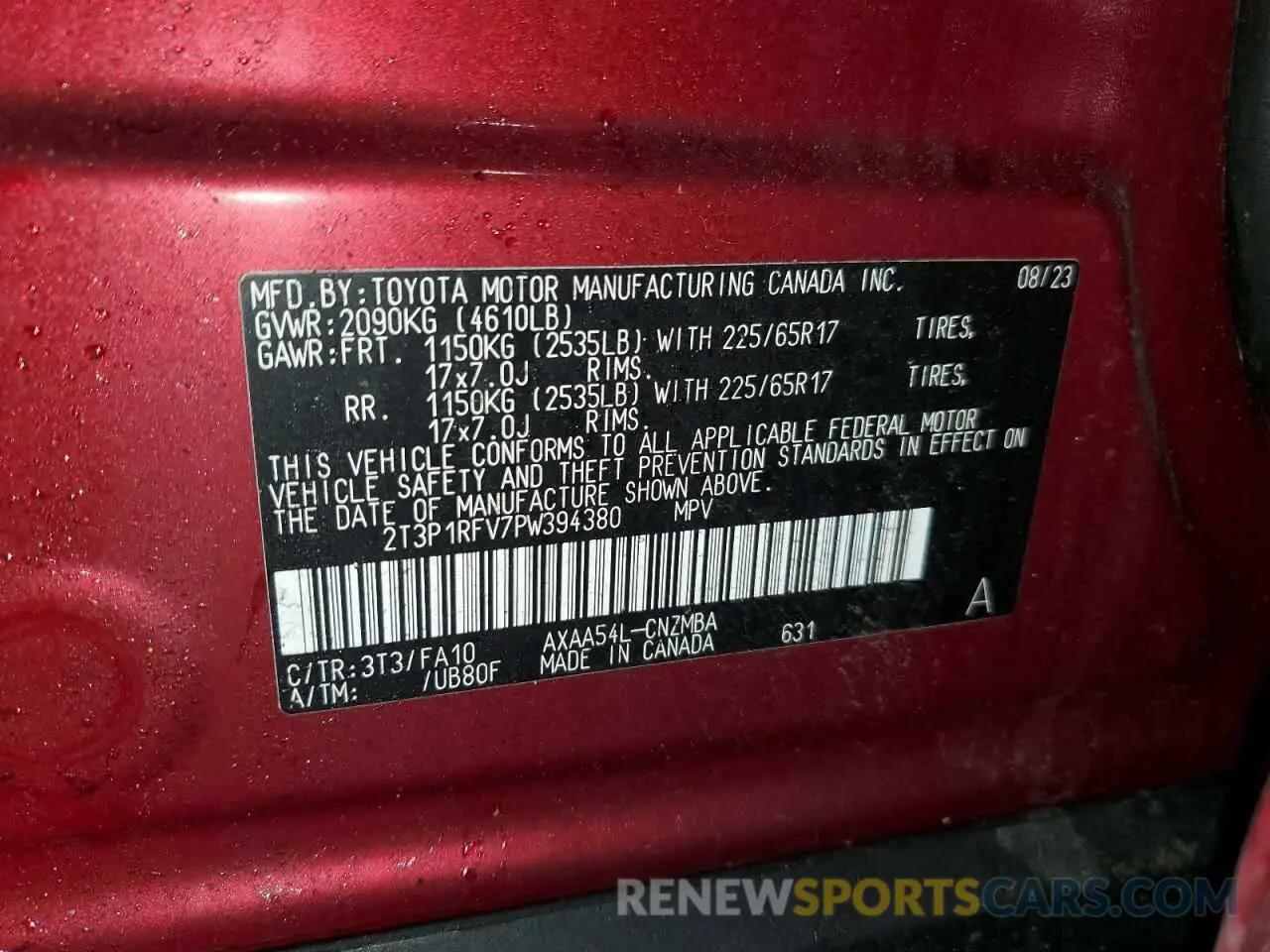 13 Photograph of a damaged car 2T3P1RFV7PW394380 TOYOTA RAV4 2023