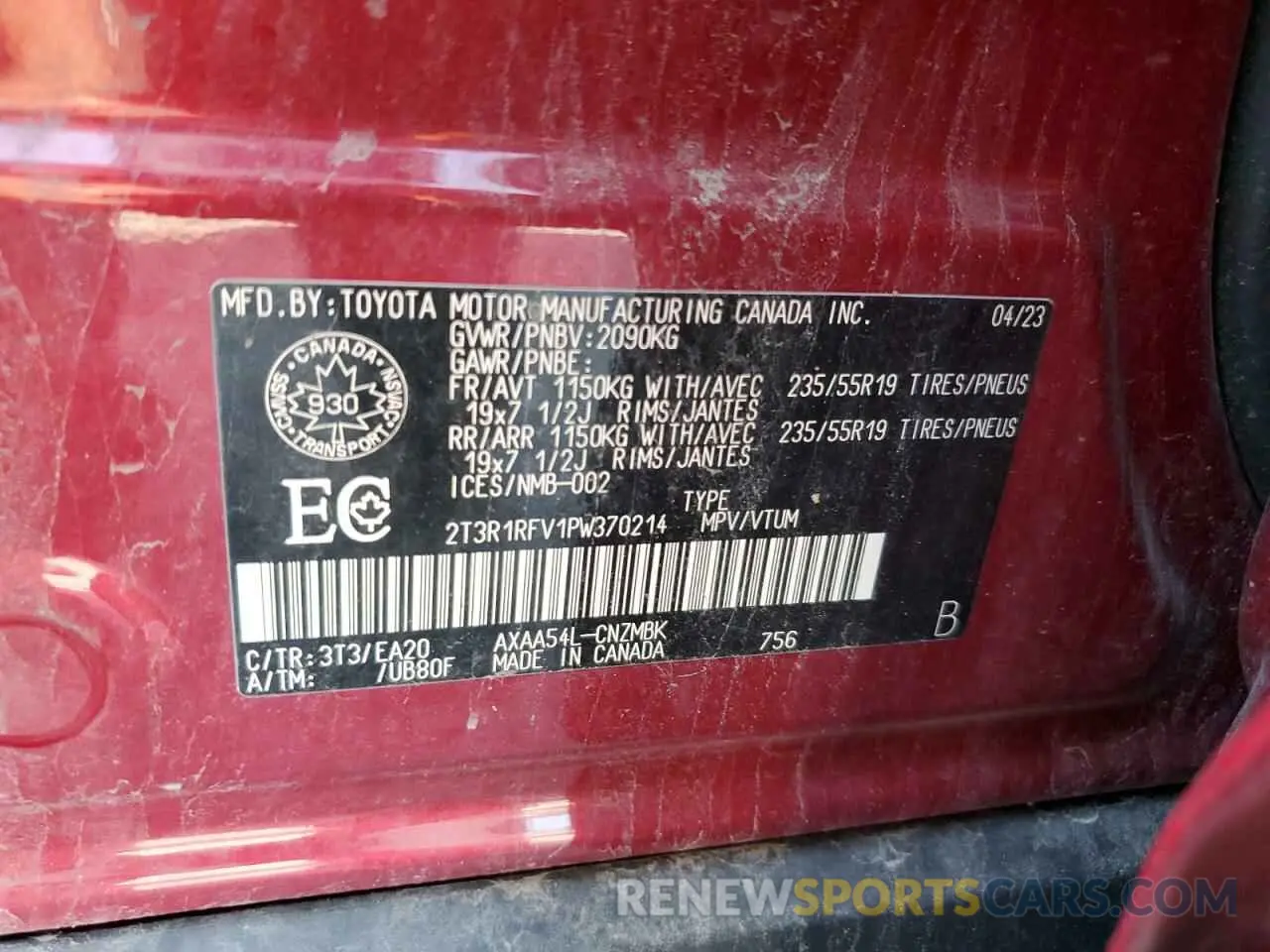 14 Photograph of a damaged car 2T3R1RFV1PW370214 TOYOTA RAV4 2023