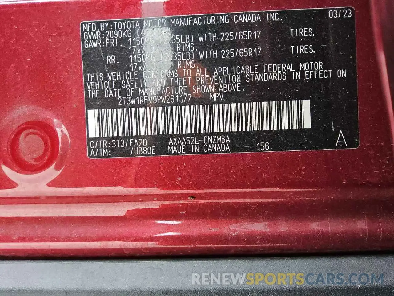 13 Photograph of a damaged car 2T3W1RFV9PW261177 TOYOTA RAV4 2023