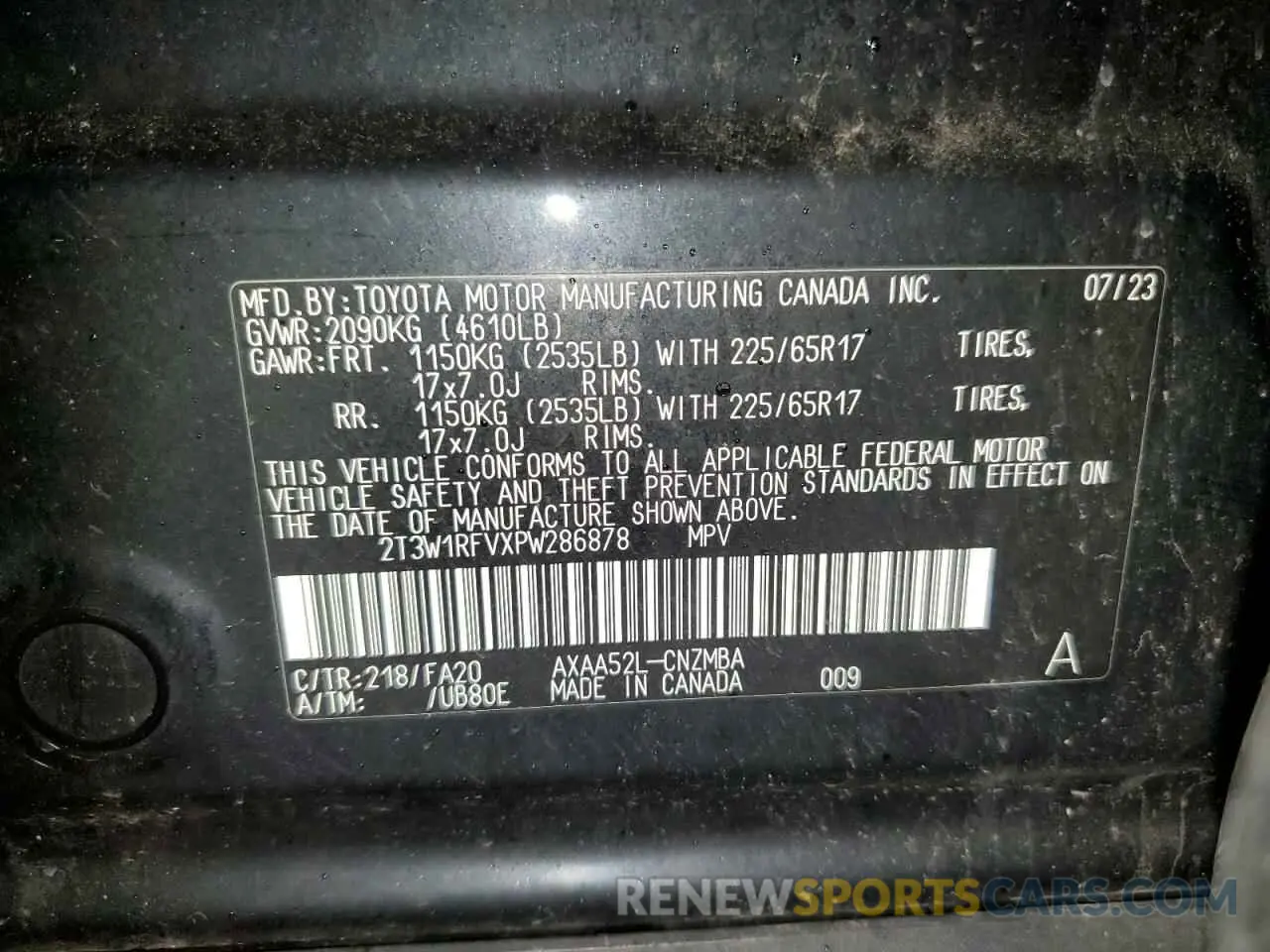 13 Photograph of a damaged car 2T3W1RFVXPW286878 TOYOTA RAV4 2023
