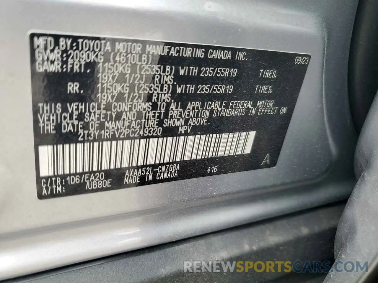 13 Photograph of a damaged car 2T3Y1RFV2PC249320 TOYOTA RAV4 2023