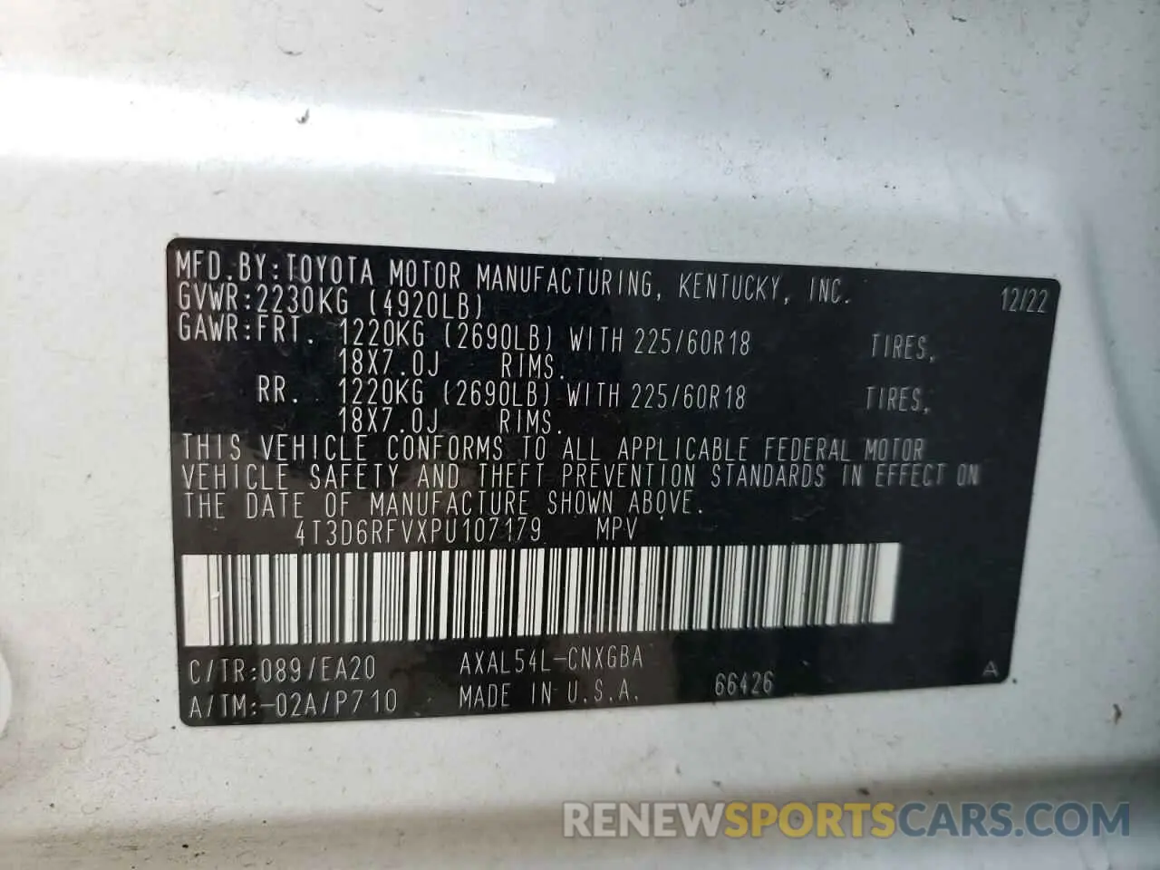 13 Photograph of a damaged car 4T3D6RFVXPU107179 TOYOTA RAV4 2023