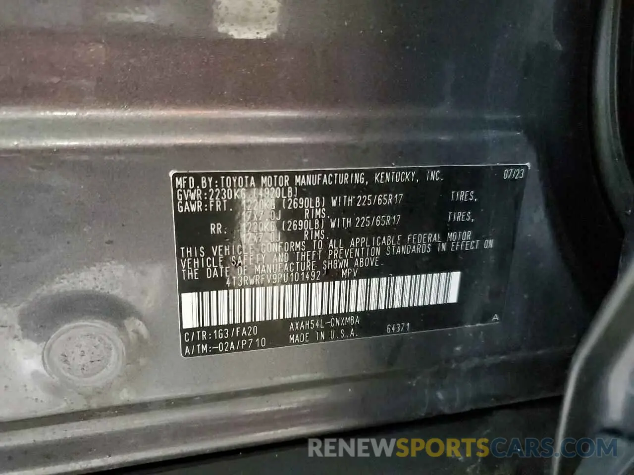 13 Photograph of a damaged car 4T3RWRFV9PU101492 TOYOTA RAV4 2023