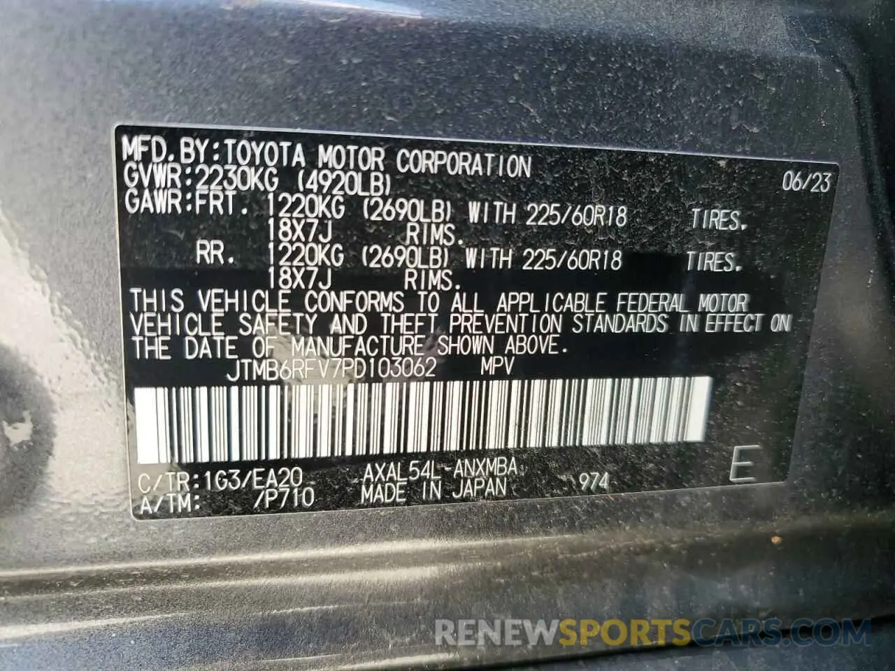 13 Photograph of a damaged car JTMB6RFV7PD103062 TOYOTA RAV4 2023