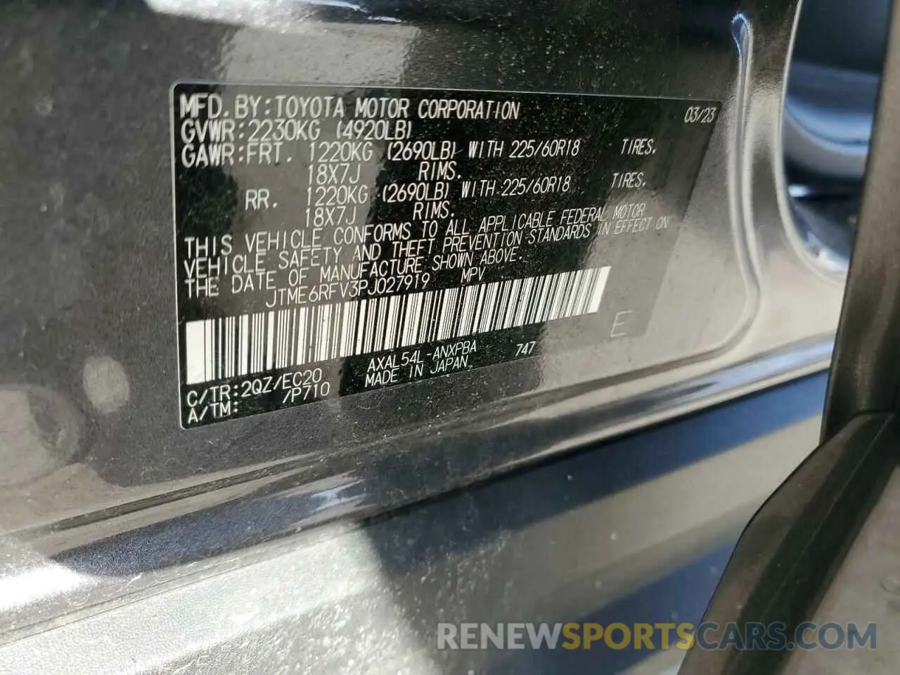 13 Photograph of a damaged car JTME6RFV3PJ027919 TOYOTA RAV4 2023