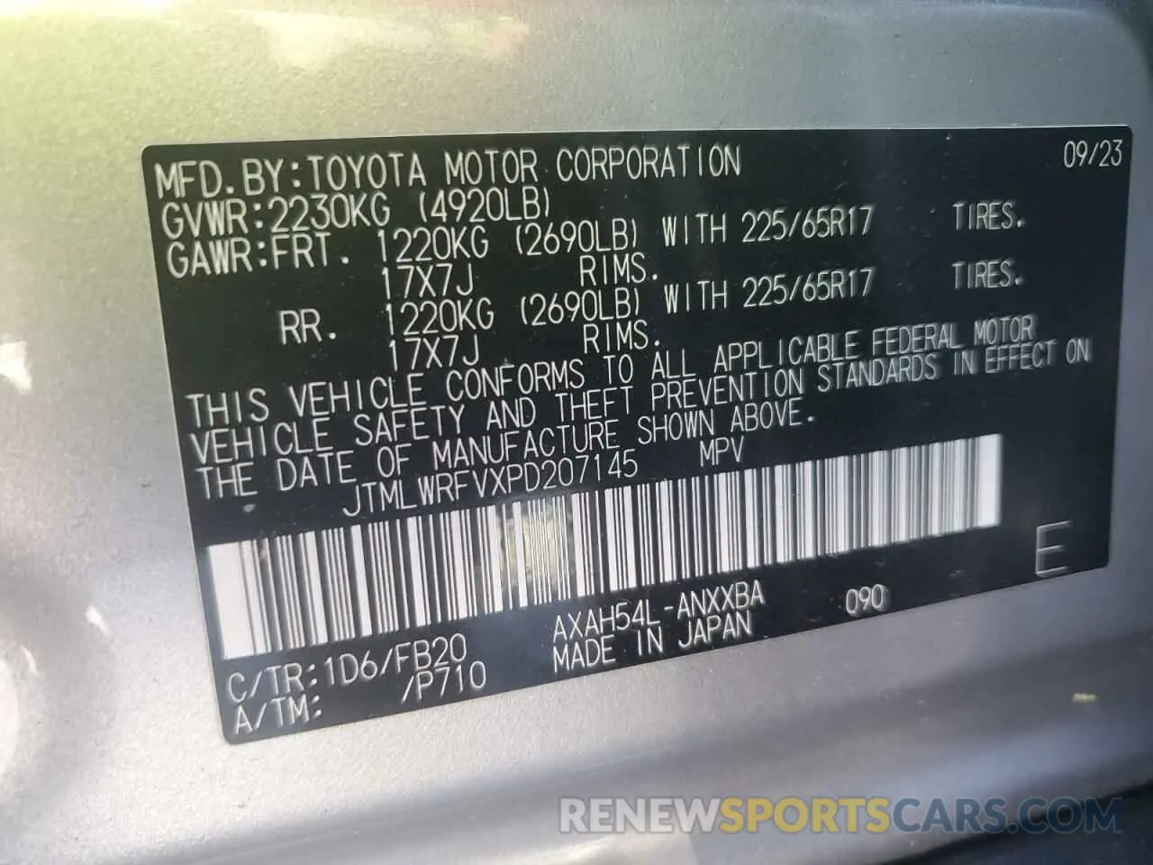13 Photograph of a damaged car JTMLWRFVXPD207145 TOYOTA RAV4 2023