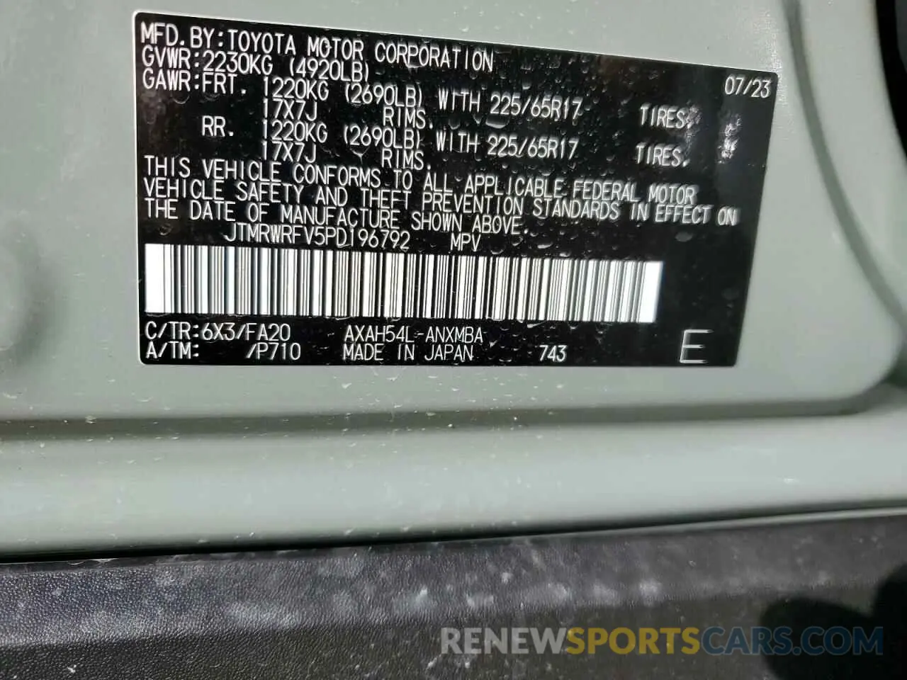 13 Photograph of a damaged car JTMRWRFV5PD196792 TOYOTA RAV4 2023