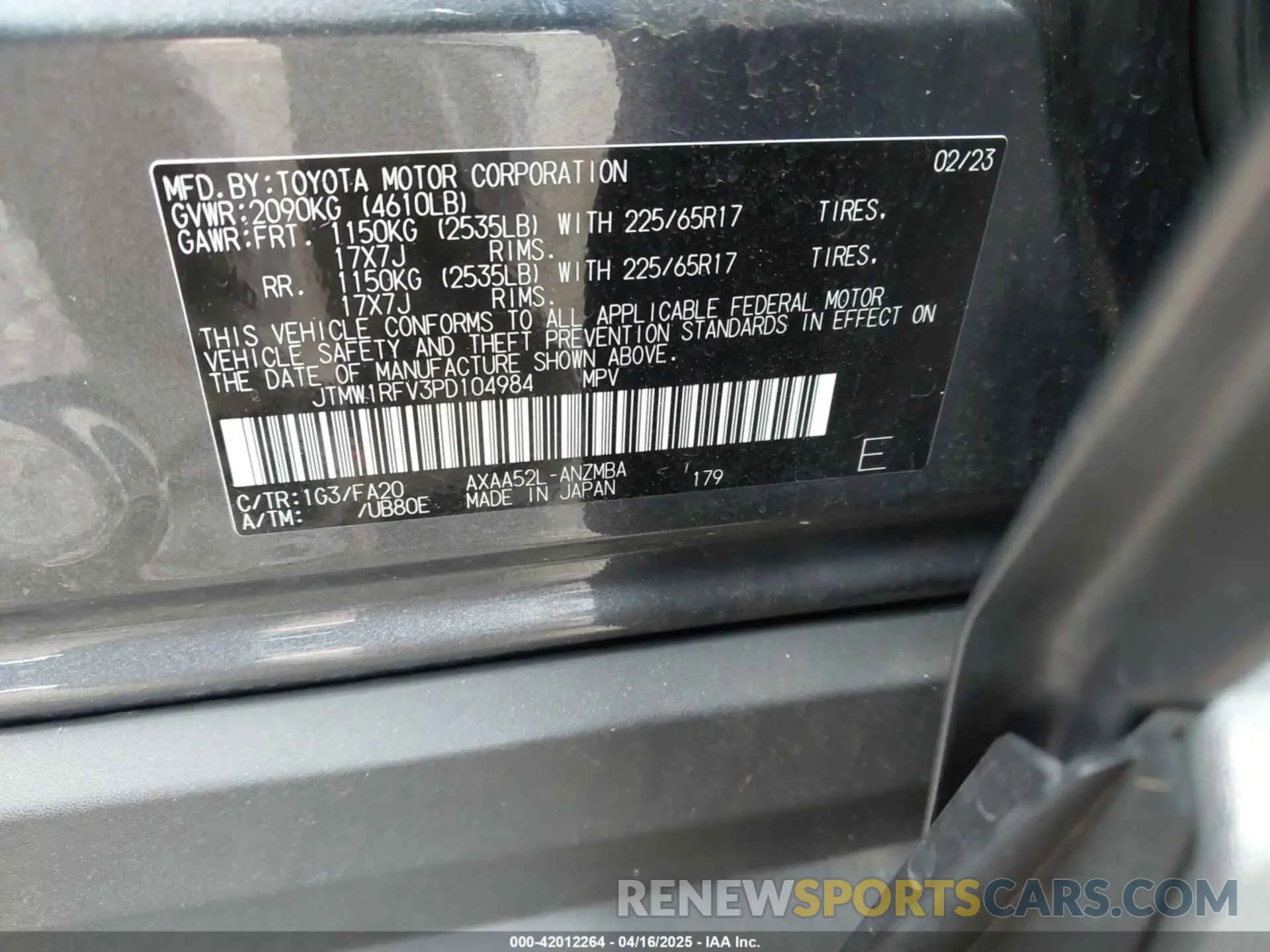 9 Photograph of a damaged car JTMW1RFV3PD104984 TOYOTA RAV4 2023