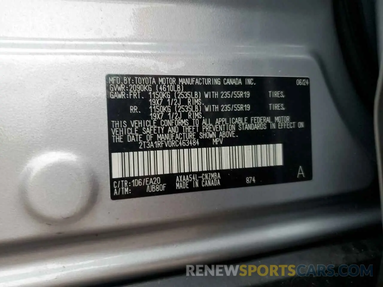 12 Photograph of a damaged car 2T3A1RFV0RC463484 TOYOTA RAV4 2024