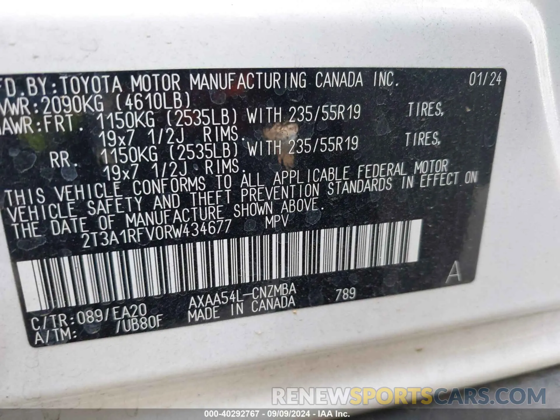 9 Photograph of a damaged car 2T3A1RFV0RW434677 TOYOTA RAV4 2024