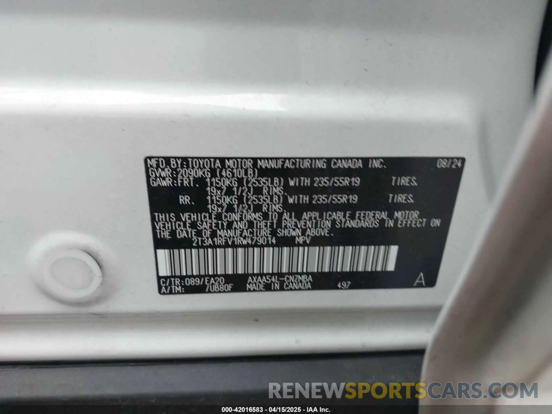 9 Photograph of a damaged car 2T3A1RFV1RW479014 TOYOTA RAV4 2024