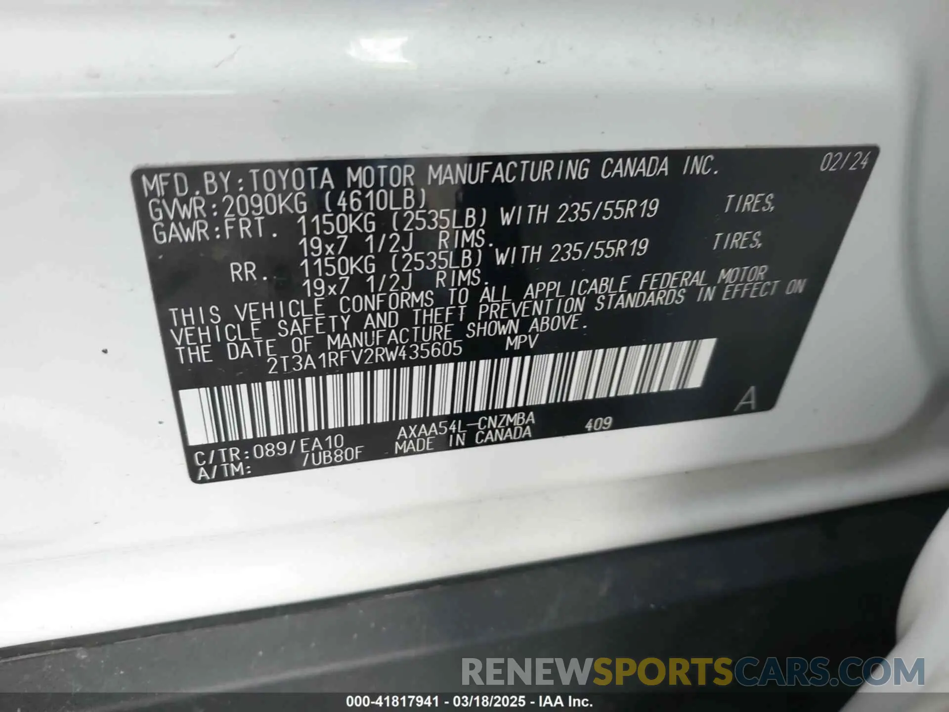 9 Photograph of a damaged car 2T3A1RFV2RW435605 TOYOTA RAV4 2024