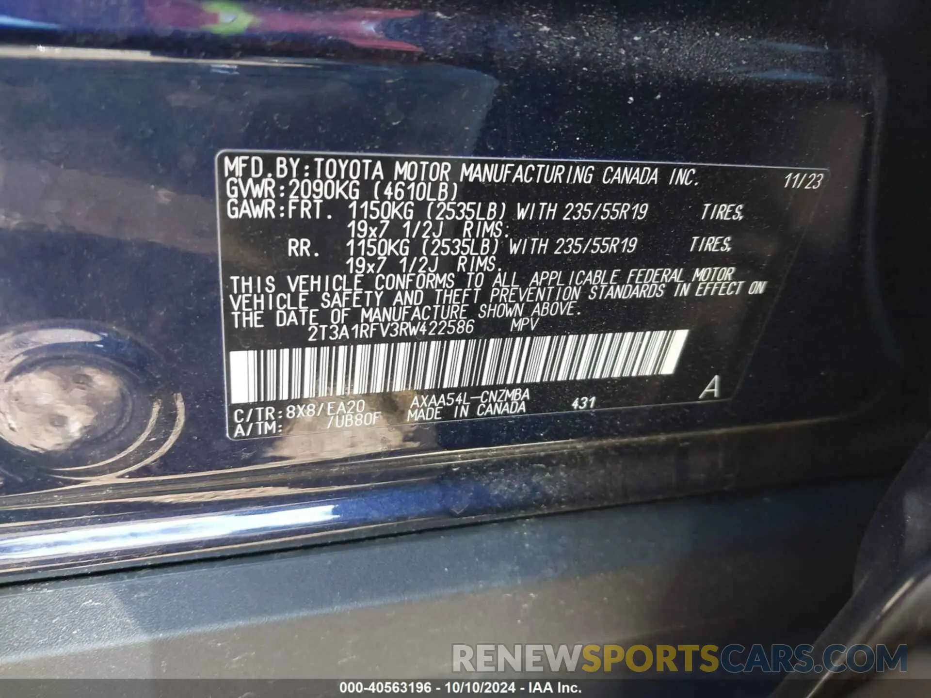 9 Photograph of a damaged car 2T3A1RFV3RW422586 TOYOTA RAV4 2024