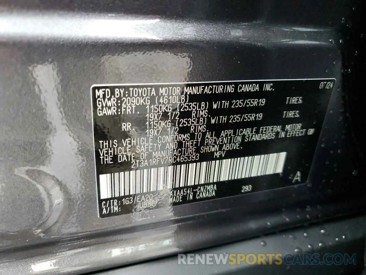 13 Photograph of a damaged car 2T3A1RFV7RC465393 TOYOTA RAV4 2024