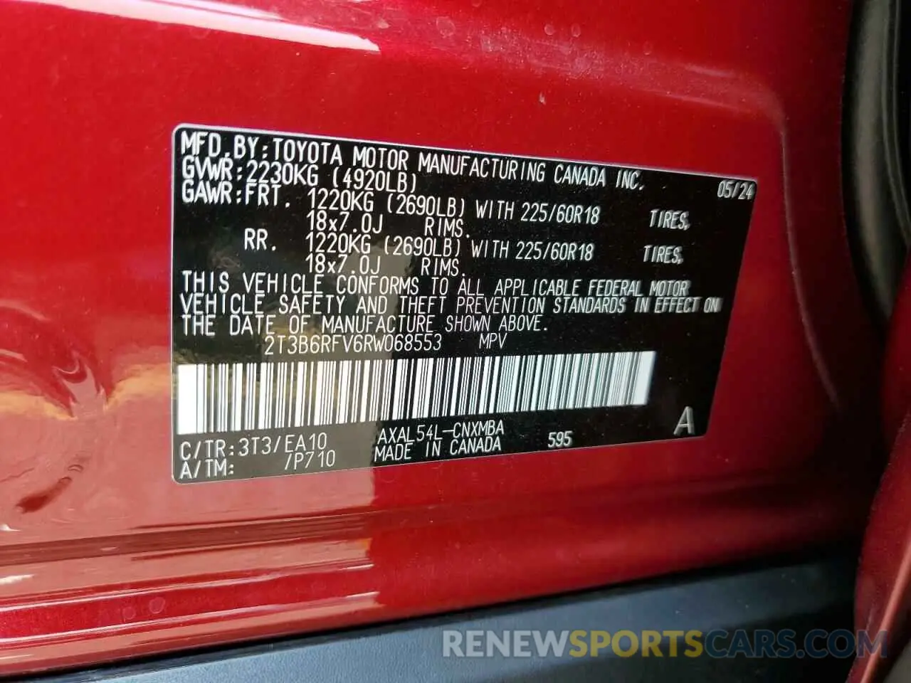 13 Photograph of a damaged car 2T3B6RFV6RW068553 TOYOTA RAV4 2024