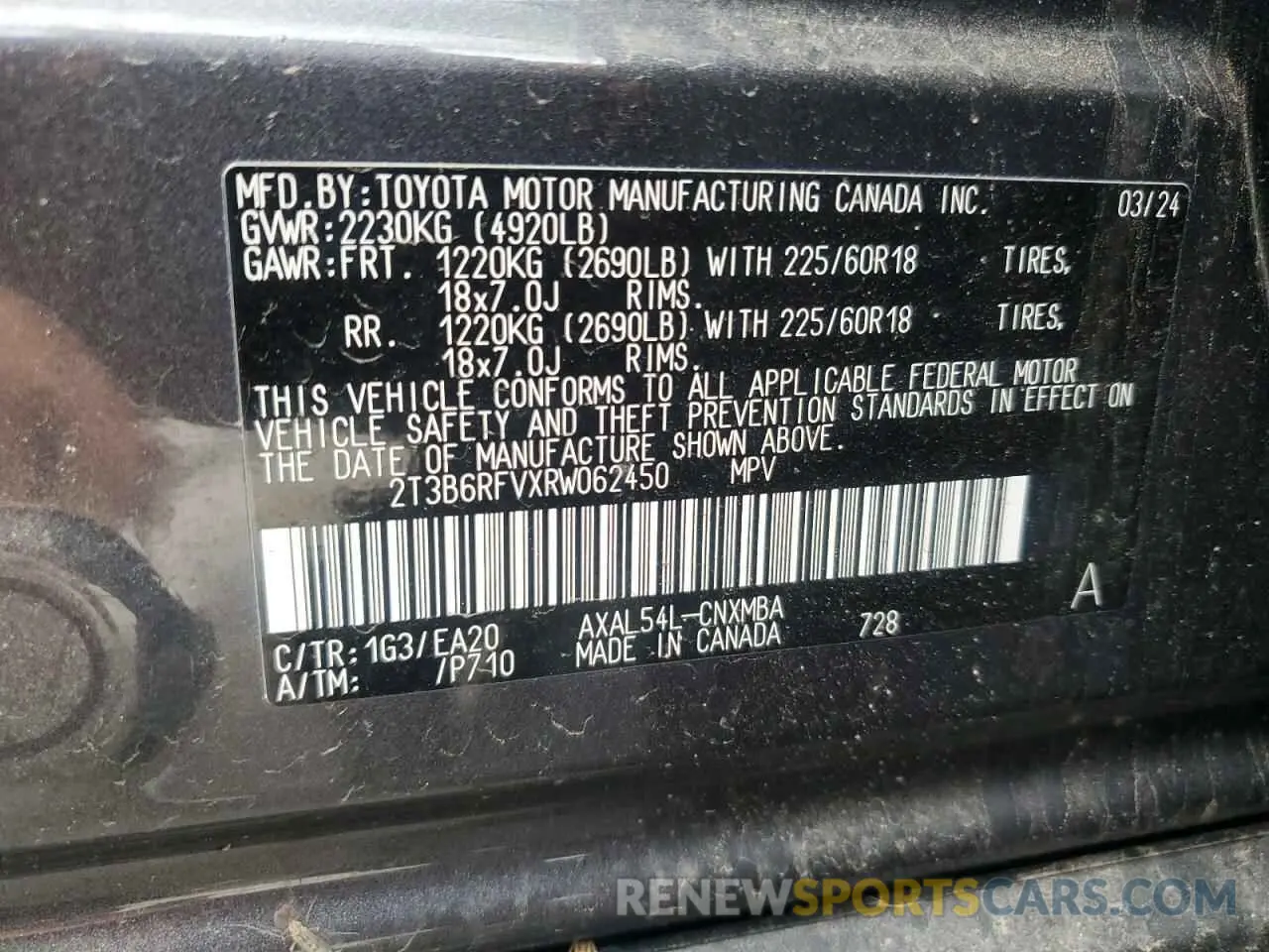 14 Photograph of a damaged car 2T3B6RFVXRW062450 TOYOTA RAV4 2024